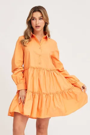 Orange Shirt Dress Long Sleeve Mini Outdoor Jacket Happy Core