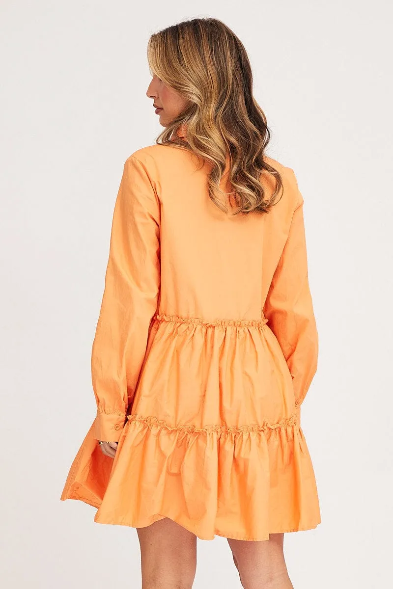 Orange Shirt Dress Long Sleeve Mini Silver Glow Fashion Forward