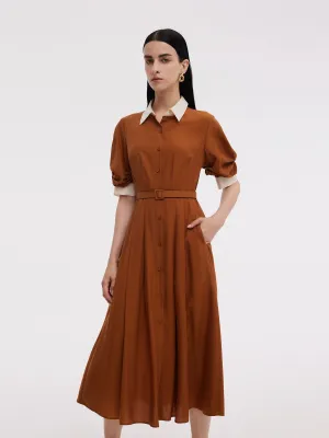 subtle style Rain Path Tencel Acetate Blend Color Block Women Midi Dress