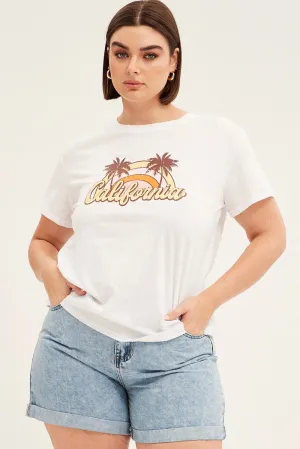 White Short Sleeve California Trees Crop T-shirt Comfortable Fit Wear
