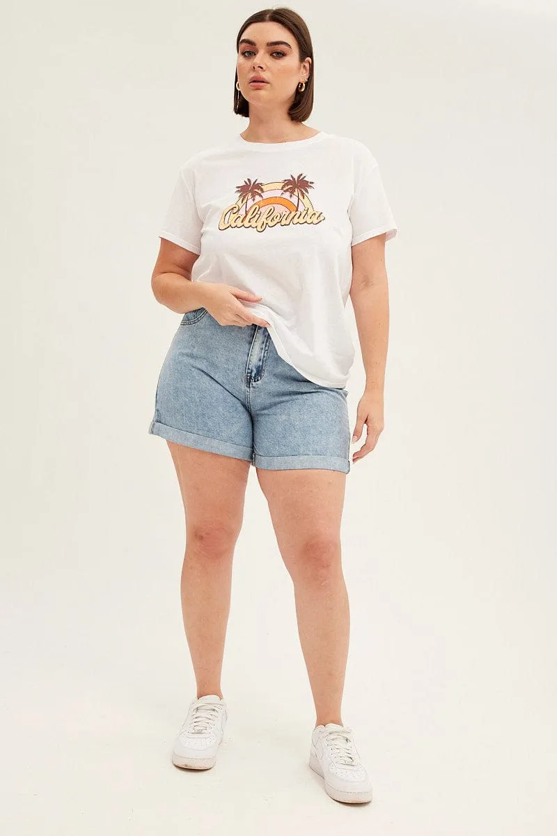 Preppy Fit For Comfort White Short Sleeve California Trees Crop T-shirt