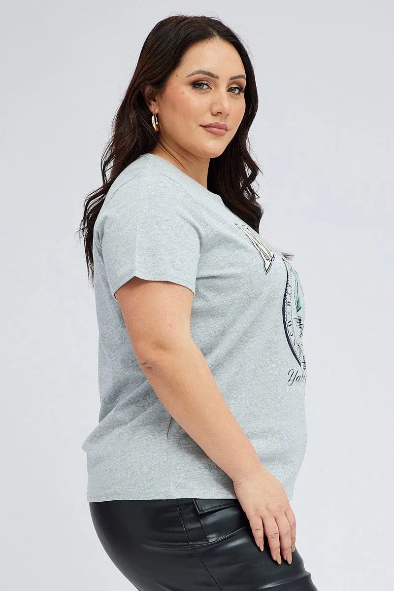 Light Layer Versatile Fashion Grey Graphic T-shirt Short Sleeve Crew Neck
