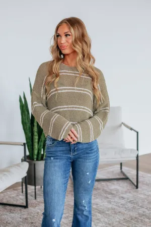 Geralyn Striped Sweater - Light Olive Mix Flatlock stitching All-day Comfort