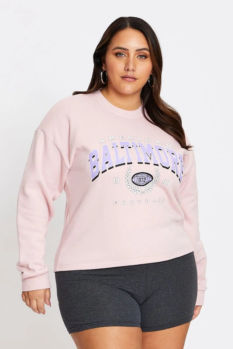 Pink Long Sleeve Baltimore Sweatshirt Top performance test Trendy Comfort