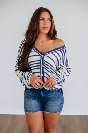 Scottie Striped Cardigan - Navy Mix Hypoallergenic Wool Mix Elegant Knit