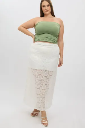White Stretch Lace Maxi Skirt All Season Quick Wear