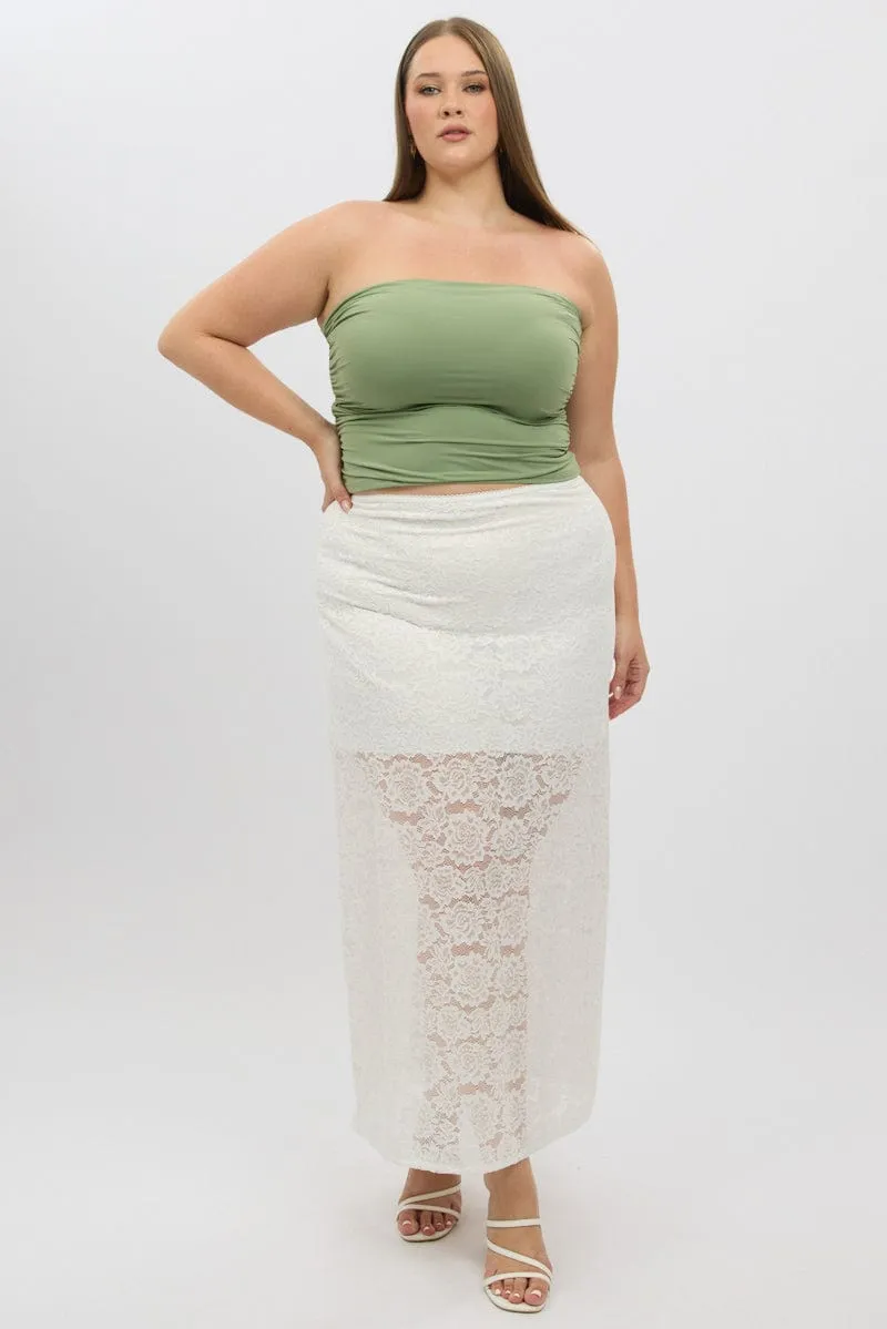 White Stretch Lace Maxi Skirt Water resistant coating
