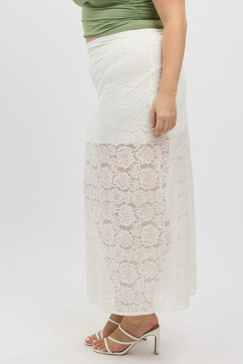 White Stretch Lace Maxi Skirt Simple Flow Urban Pulse