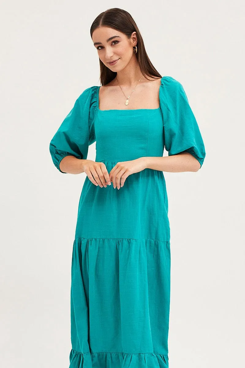 Timeless full-length outfit Heat Air Green Maxi Dress Linen