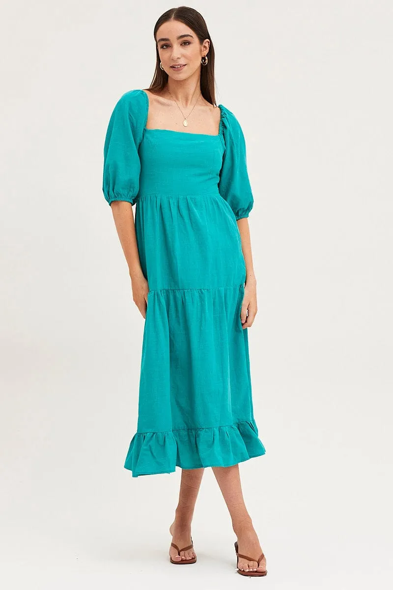 Green Maxi Dress Linen Ivory Glow