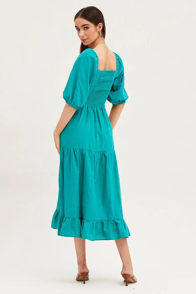 Green Maxi Dress Linen Muslin Soft