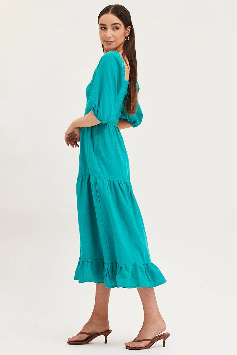 Green Maxi Dress Linen Versatile event attire Spanish Heat