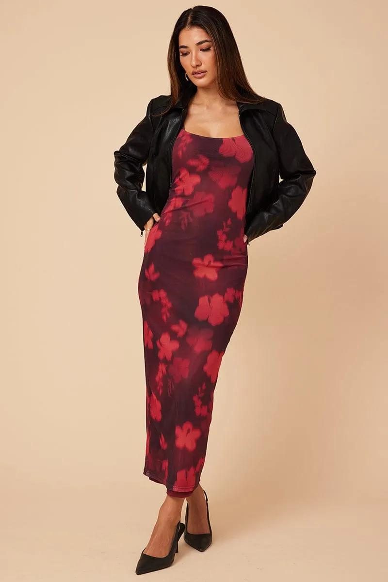 Red Floral Bodycon Dress Maxi Mesh Perfect for a day out or a night on the town this dress offers endless styling possibilities Applique Glow