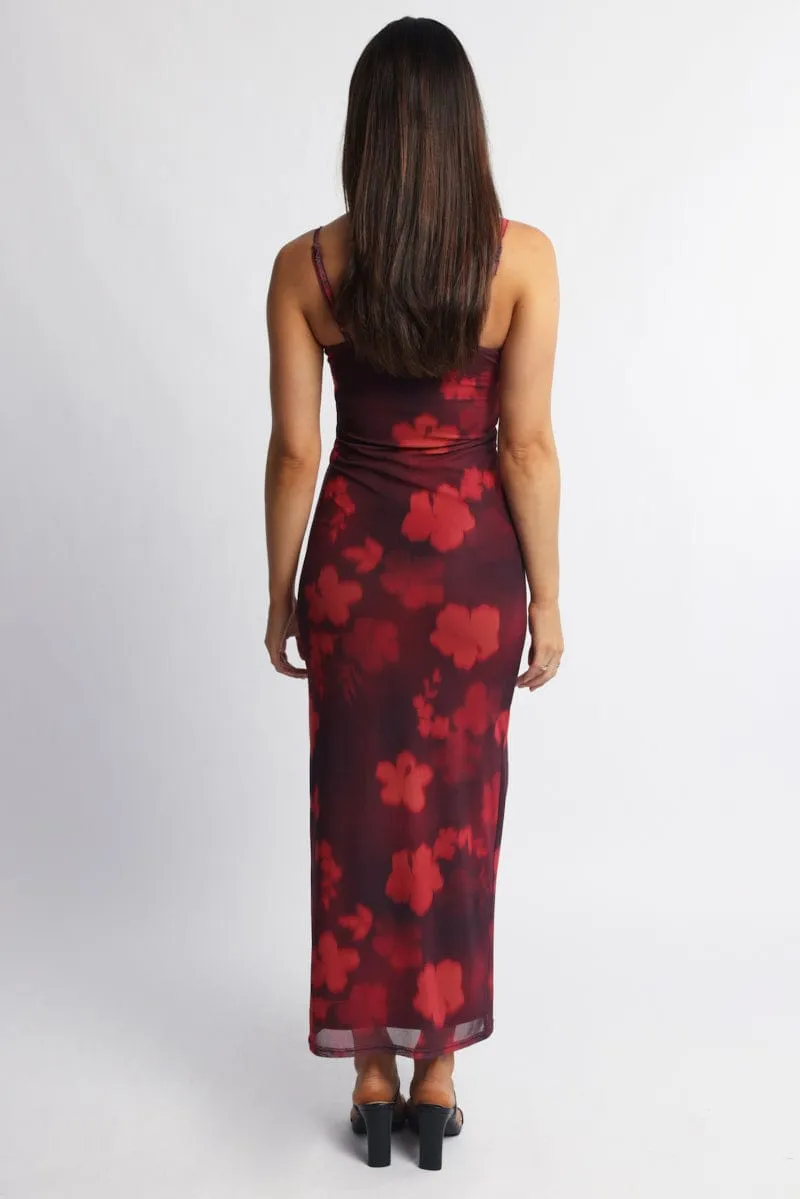 Emerald Pop Classic long dress Red Floral Bodycon Dress Maxi Mesh