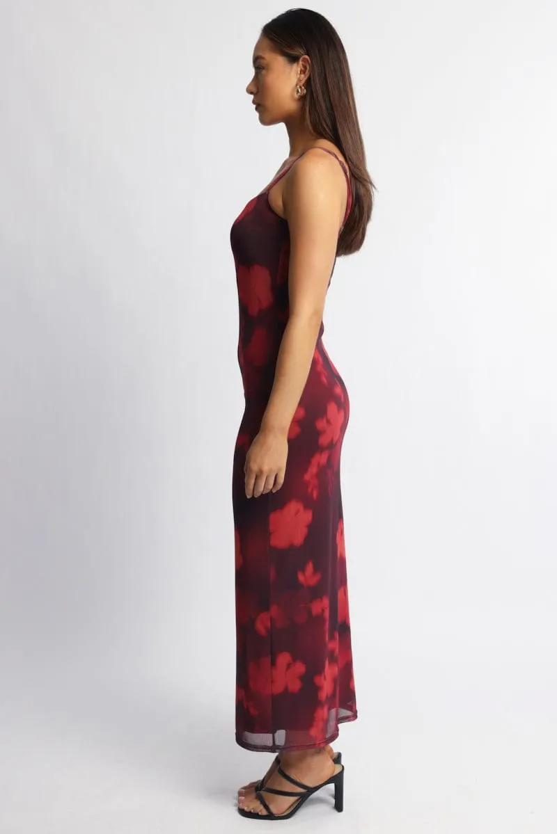 Scandi Clean The flowing nature of this dress provides a relaxed fit while still looking elegant Red Floral Bodycon Dress Maxi Mesh