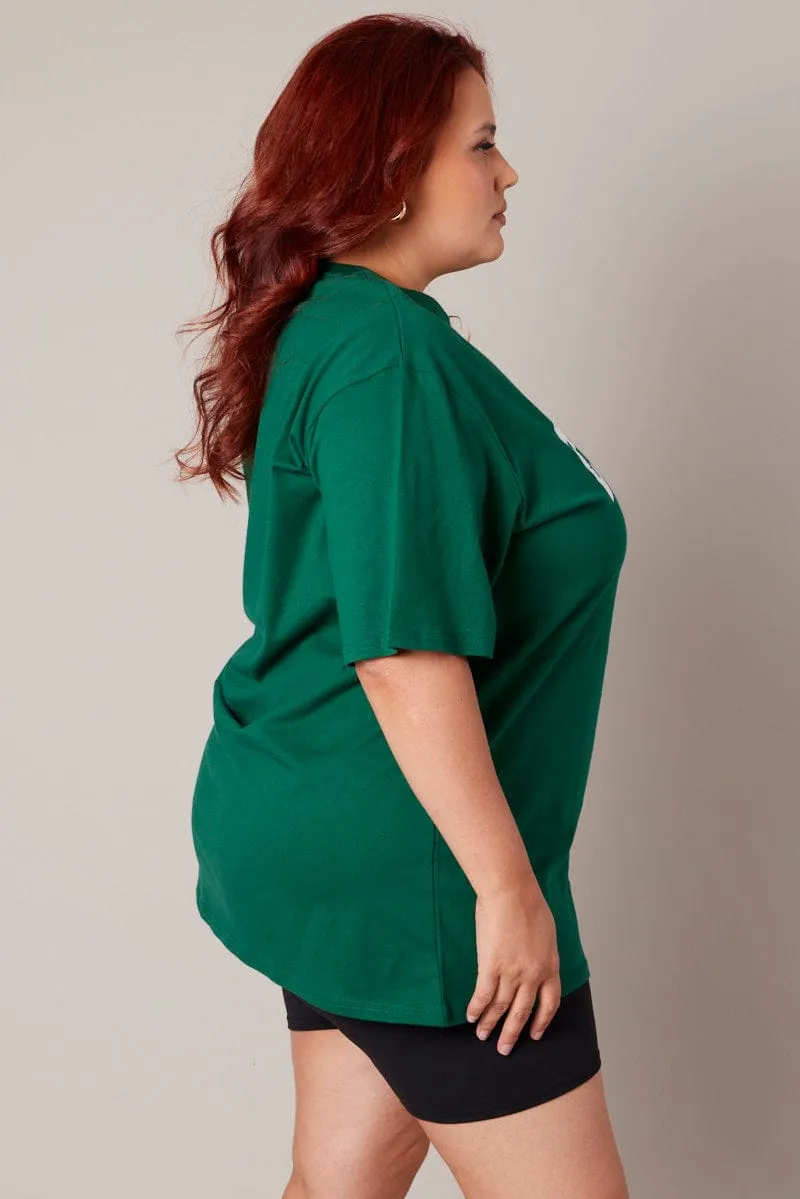 Versatile Fashion Green Graphic T-shirt Short Sleeve Crew Neck