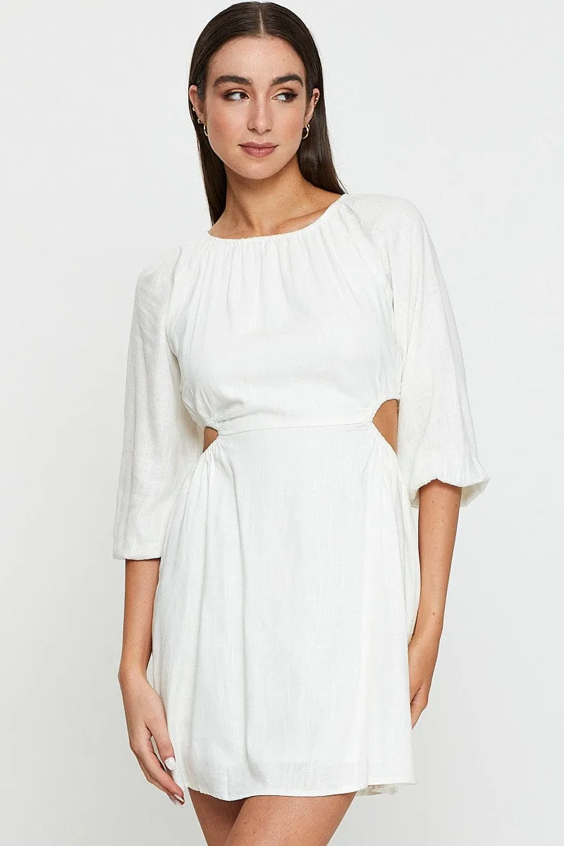Scene Hot Beige Mini Dress Short Sleeve Linen