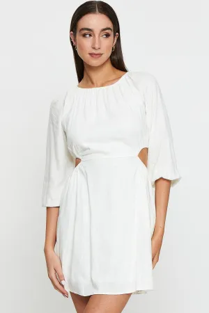 Scene Hot Beige Mini Dress Short Sleeve Linen