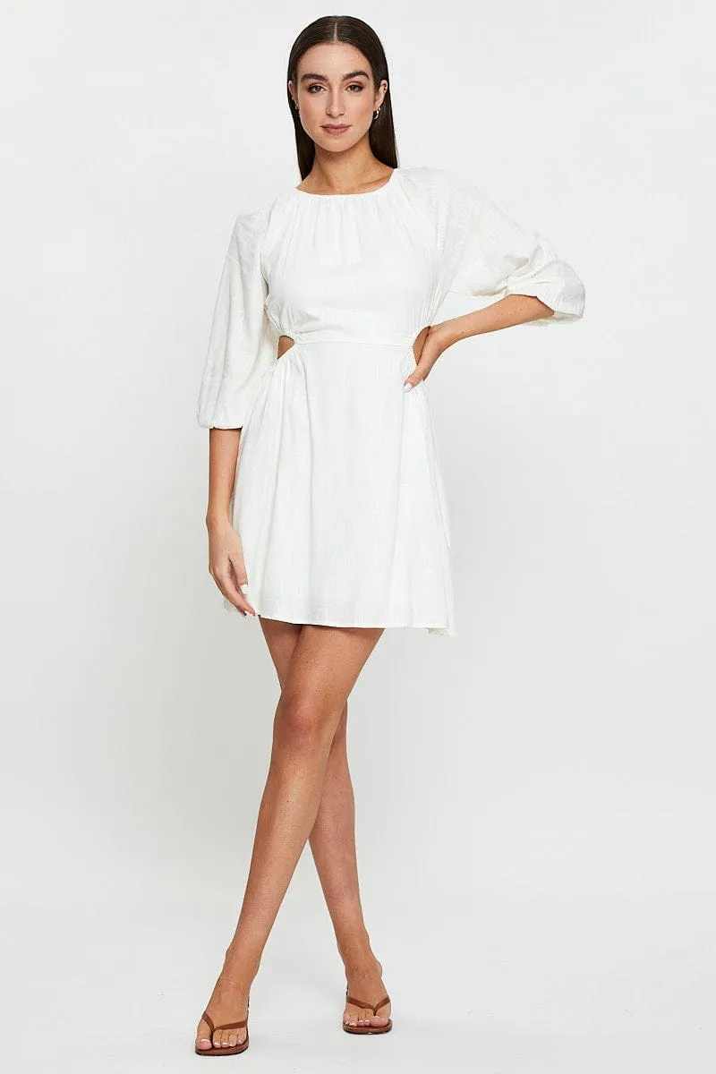 Comfortable work-to-play dress Party Rush Beige Mini Dress Short Sleeve Linen