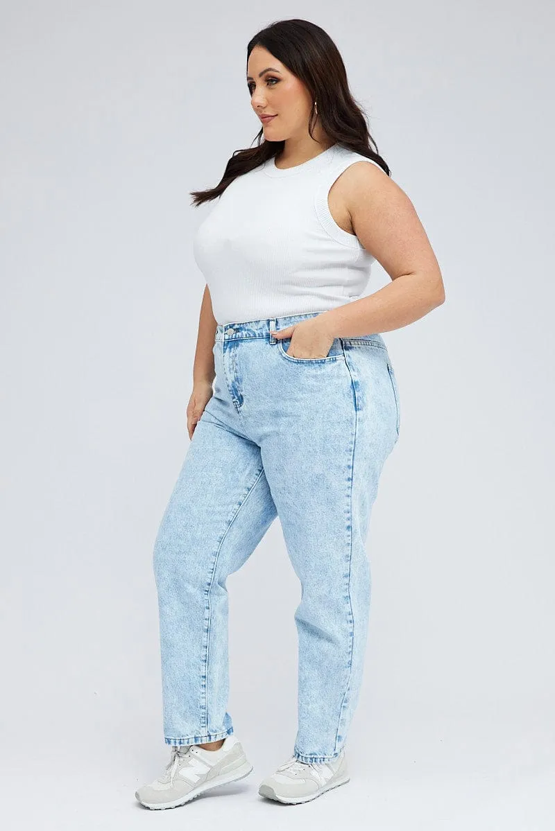 Denim Mom Jeans High Rise Stretch Holiday Vibes Streetwear Fan