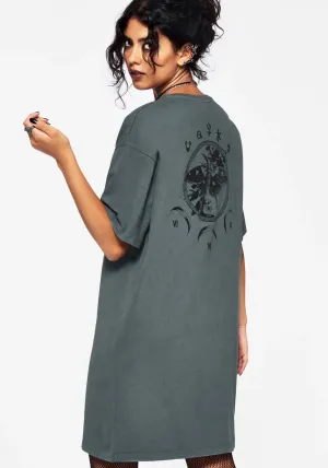 Artemisia Cotton Acid Wash Moth Graphic Tee Dress Fashion Design Secure Closure