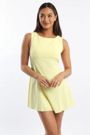 Layer Free Flexible frame Yellow Mini Dress Boat Neck