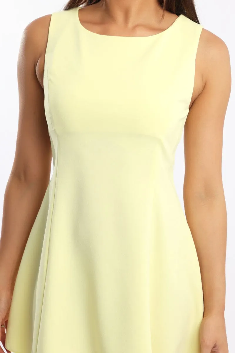 Layered Panel Design Yellow Mini Dress Boat Neck