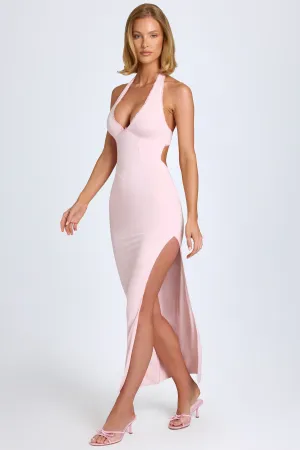 Graceful full-length gown Modal Lace-Trim Halterneck Maxi Dress in Blush