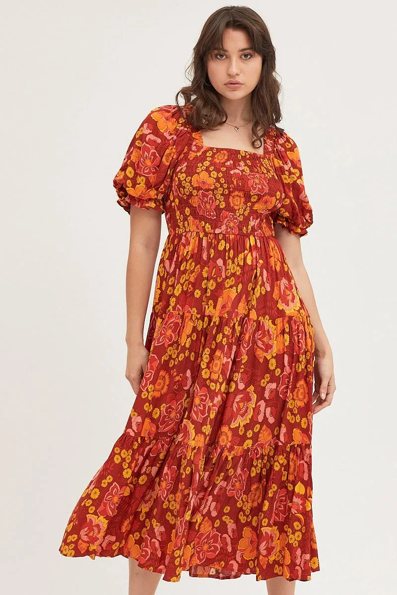 Print Maxi Dress Short Sleeve Grace Flow