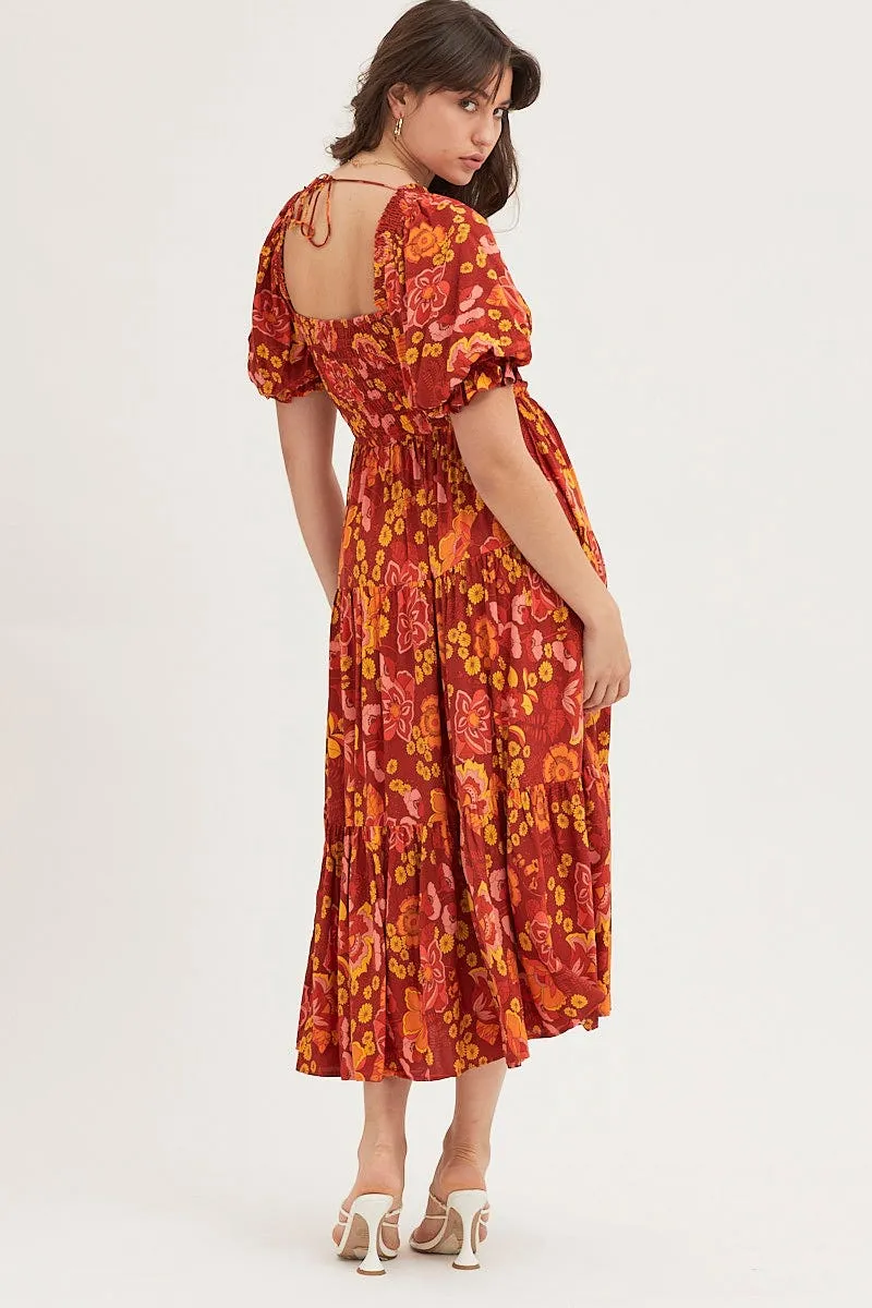 Galaxy View Comfortable event wear Print Maxi Dress Short Sleeve