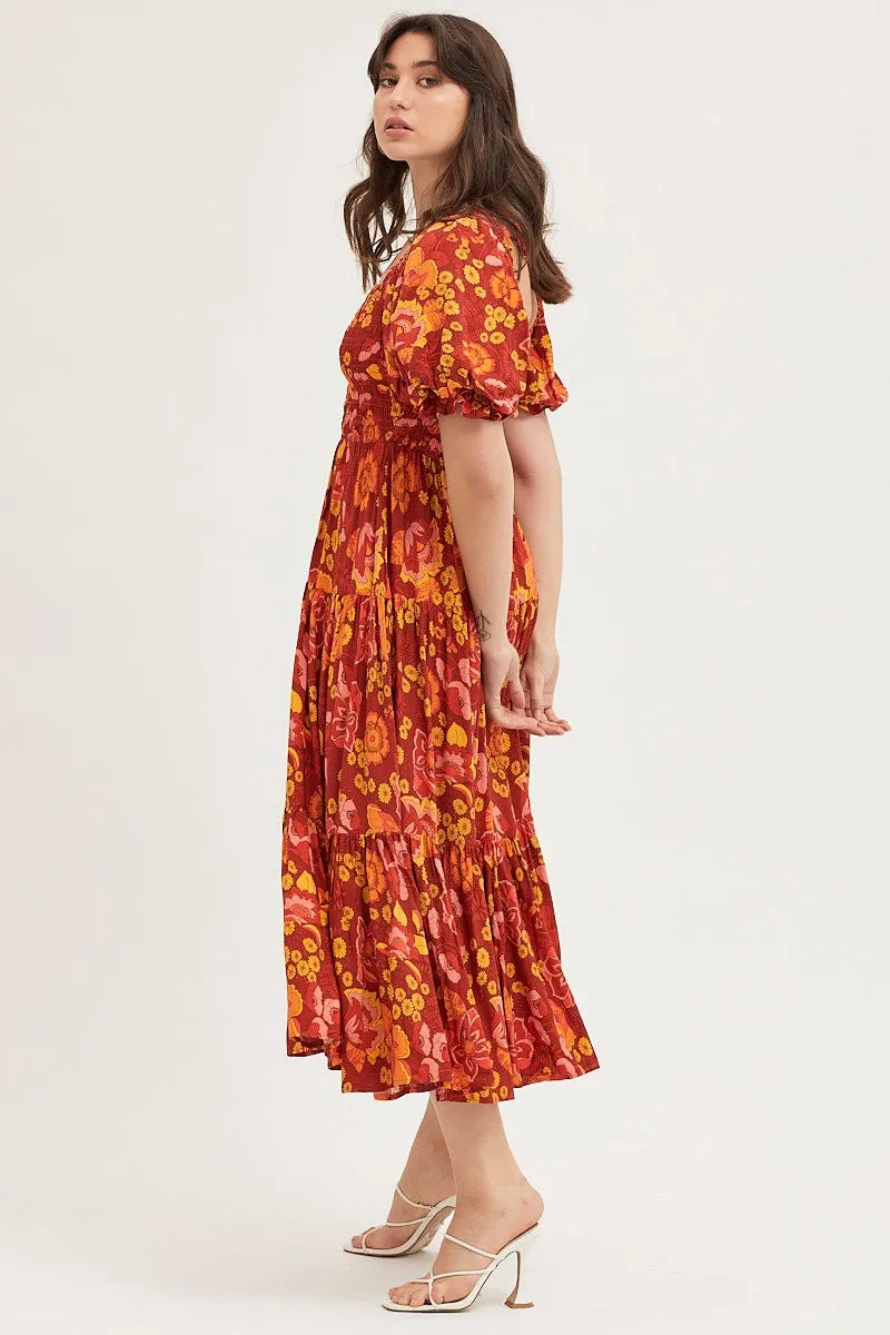 Print Maxi Dress Short Sleeve Net Soft Night Breeze