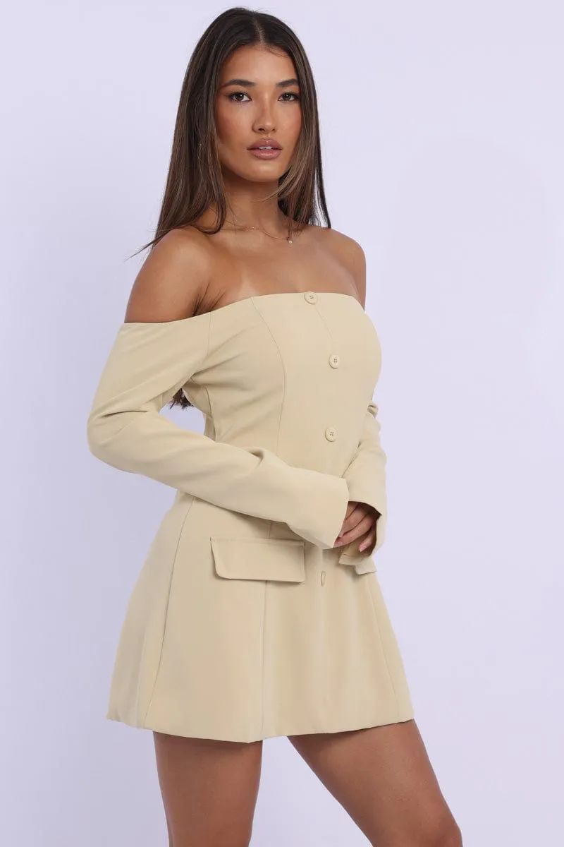 Club Beat Yellow Off Shoulder Mini Dress Long Sleeve