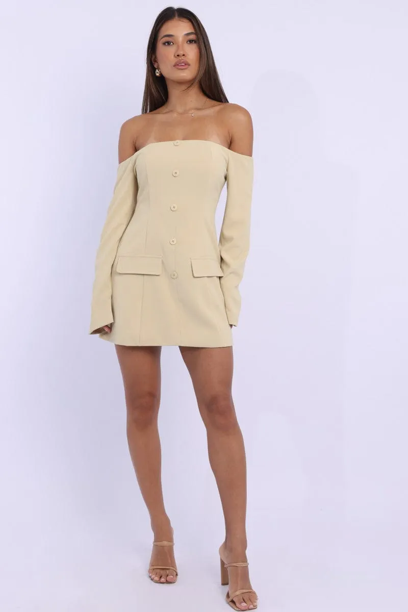 Yellow Off Shoulder Mini Dress Long Sleeve Chic Wear