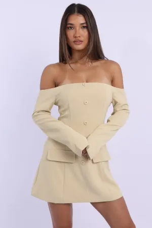 Yellow Off Shoulder Mini Dress Long Sleeve Light Reflective Beat Soft