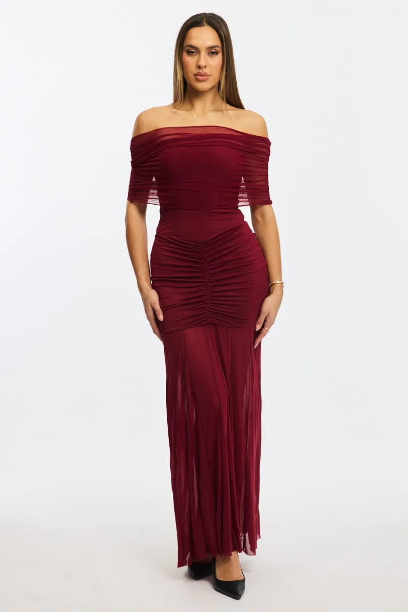 Red Off Shoulder Maxi Dress Mesh Confident Walk Casual yet elegant outfit