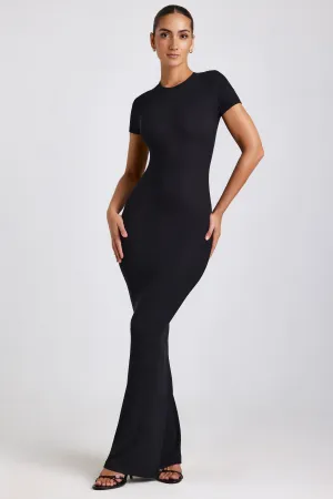 Ribbed Modal Maxi Dress in Black Designed with a simple yet elegant cut this dress works for both casual and formal occasions