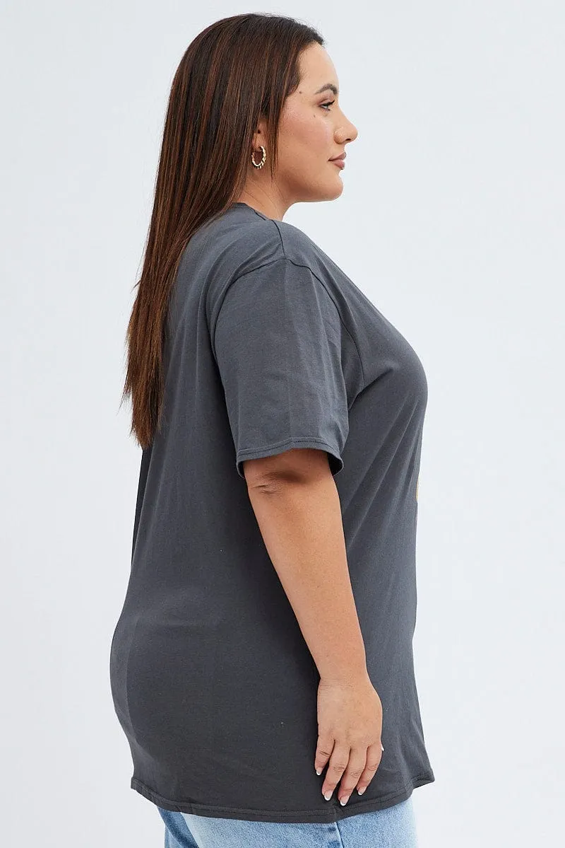 BreathableMeshLining Perfect Style Grey Oversized T-shirt Festival Graphic Cotton
