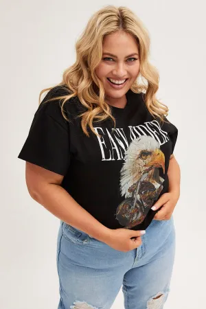 Luxury clothing Black Crop T-shirt Short Sleeve Easy Rider Cotton