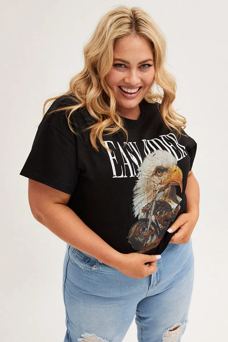 Luxury clothing Black Crop T-shirt Short Sleeve Easy Rider Cotton