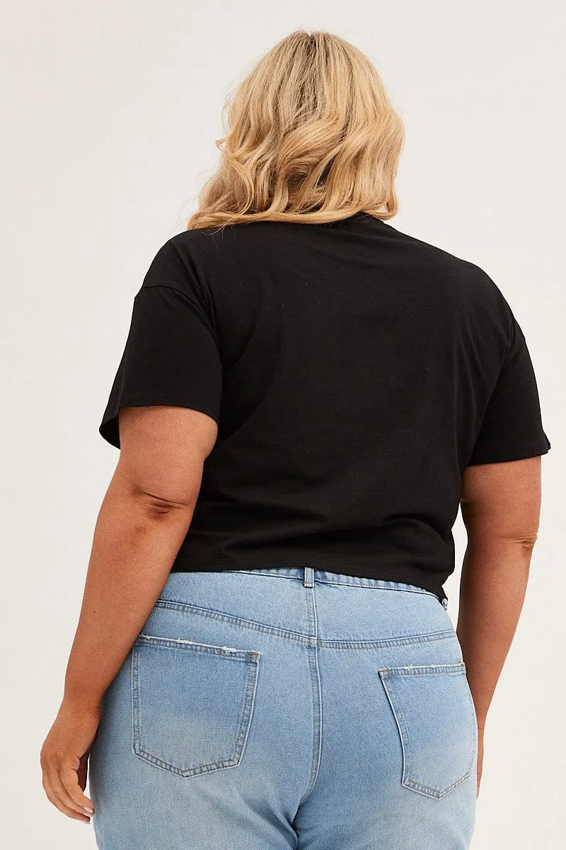 Black Crop T-shirt Short Sleeve Easy Rider Cotton Slim Silhouette