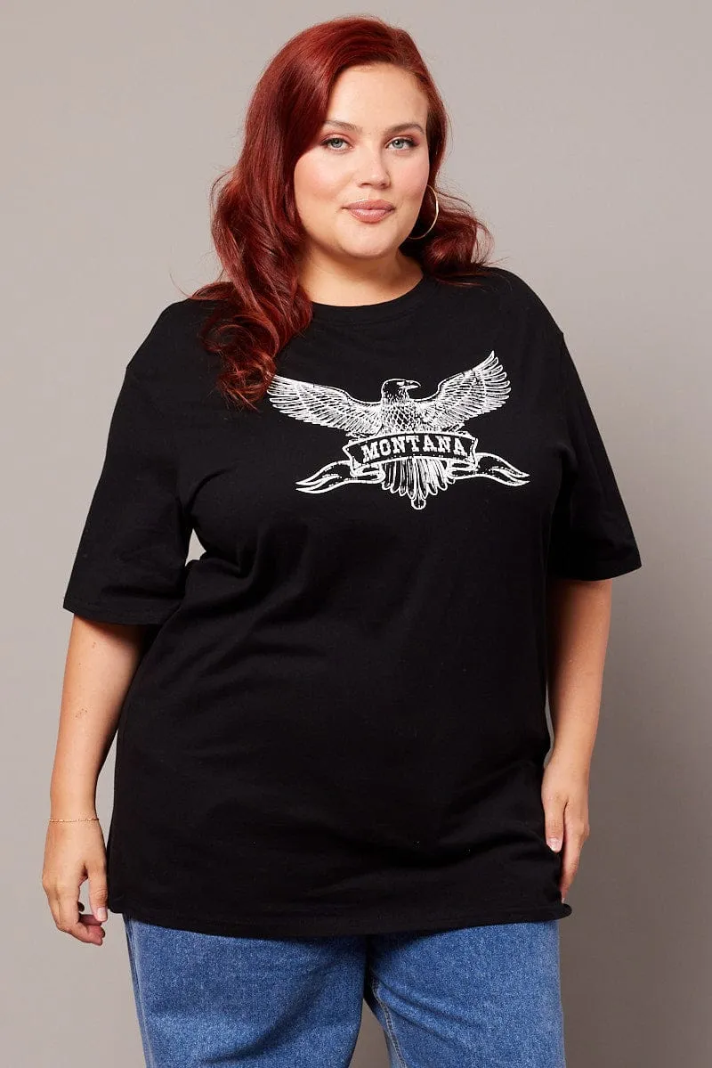 Black Graphic T-shirt Short Sleeve Crew Neck Active Layer