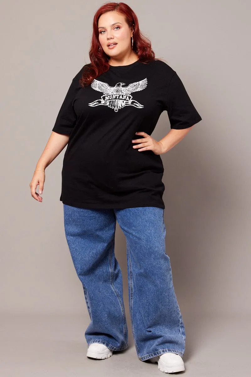 Black Graphic T-shirt Short Sleeve Crew Neck Unisex Fit