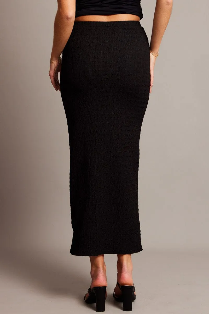 Limited Release Black Midi Skirt High Rise Textured Jersey
