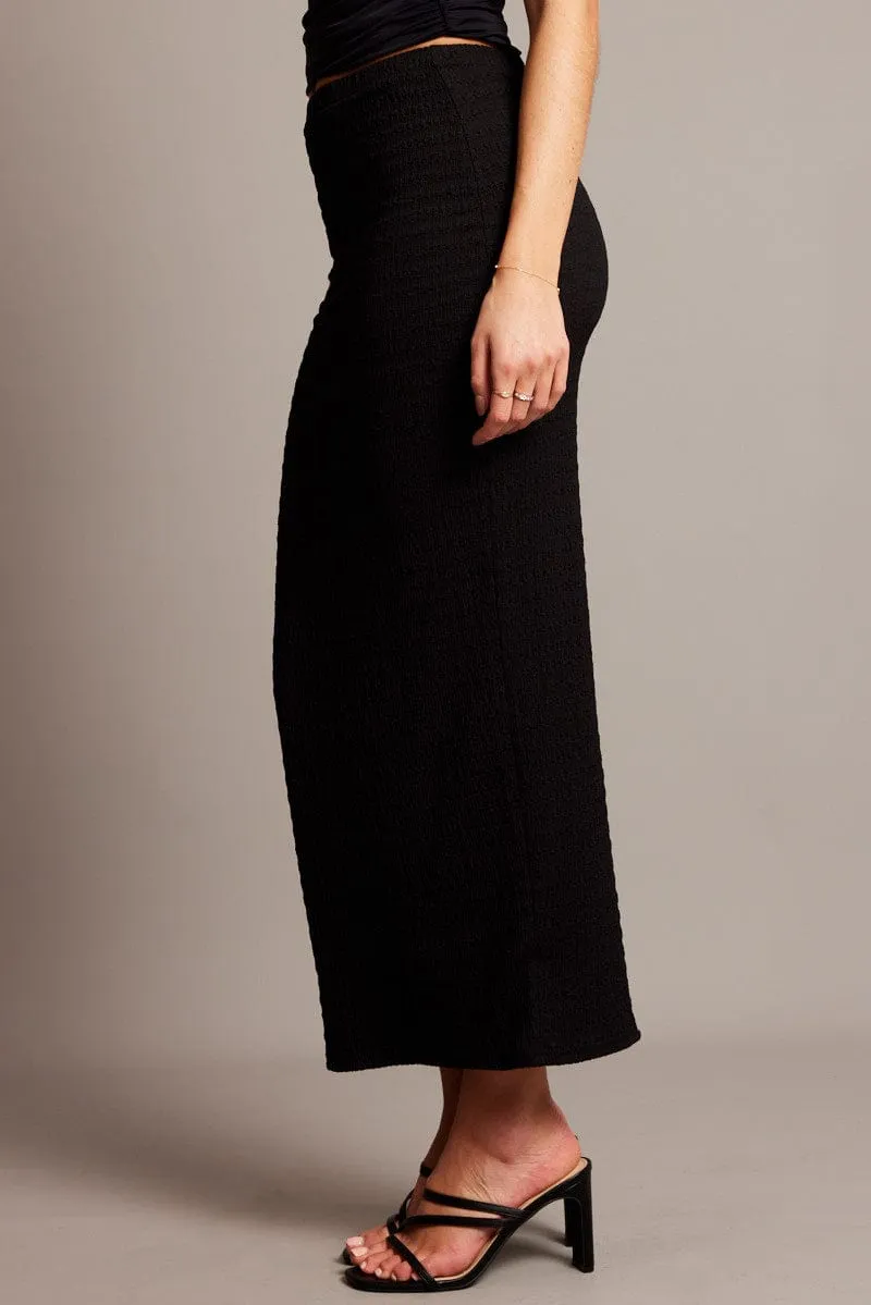 Black Midi Skirt High Rise Textured Jersey Must Have Feature Comfort Fit