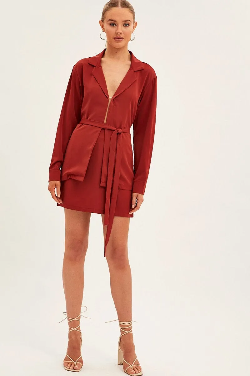 Fold Over Design Brown Mini Skirt Satin