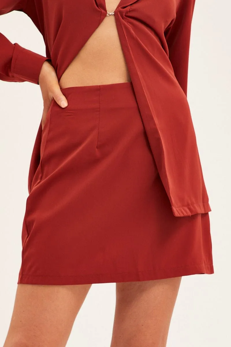 Pastel tone elastic waistband Brown Mini Skirt Satin