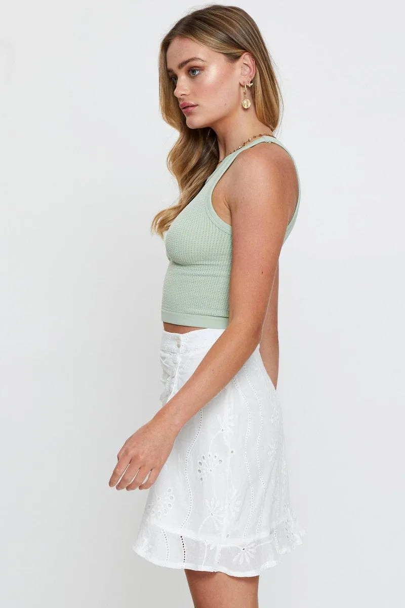 White Wrap Skirt Mini High Rise Eyelet Fabric Warm Insulation
