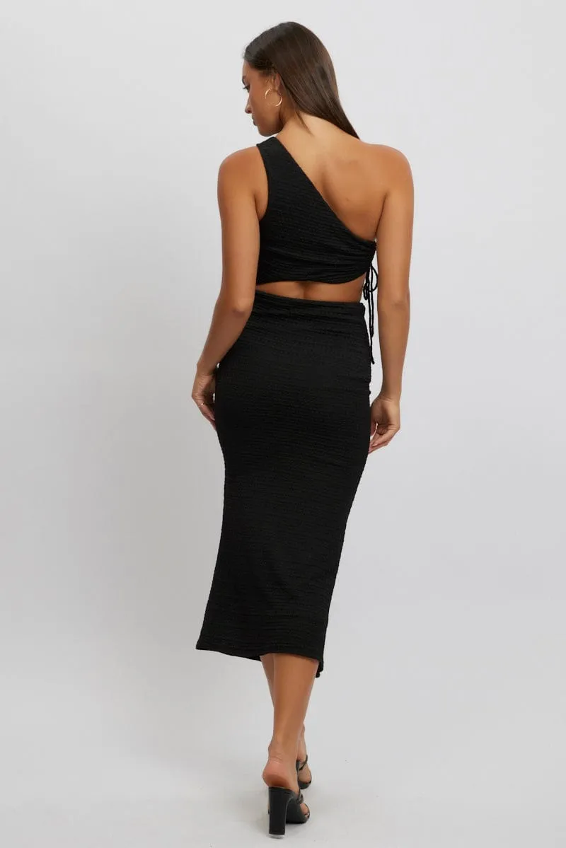 Black Bodycon Dress One Shoulder Maxi Cyber Core Outdoor Fashion