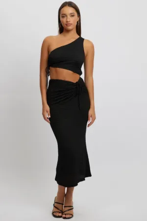 WrinkleResistantFabric Black Bodycon Dress One Shoulder Maxi