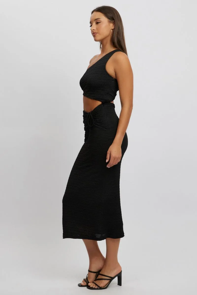 Black Bodycon Dress One Shoulder Maxi Fearless Mode DoubleStitchedSeams